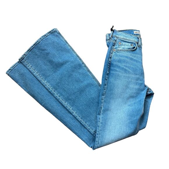 GRLFRND High Stretch Flare Jeans SIZE 24 Long Faded Light Button Fly $225 NEW - Picture 7 of 10